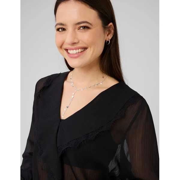 Blouse à volants et dentelle Noir