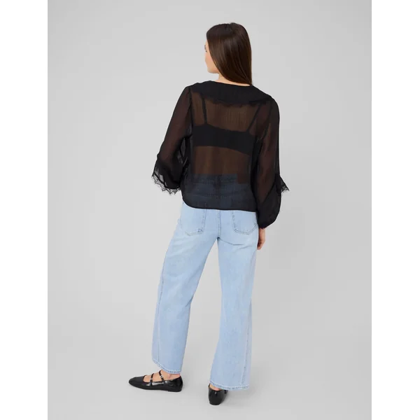 Blouse à volants et dentelle Noir