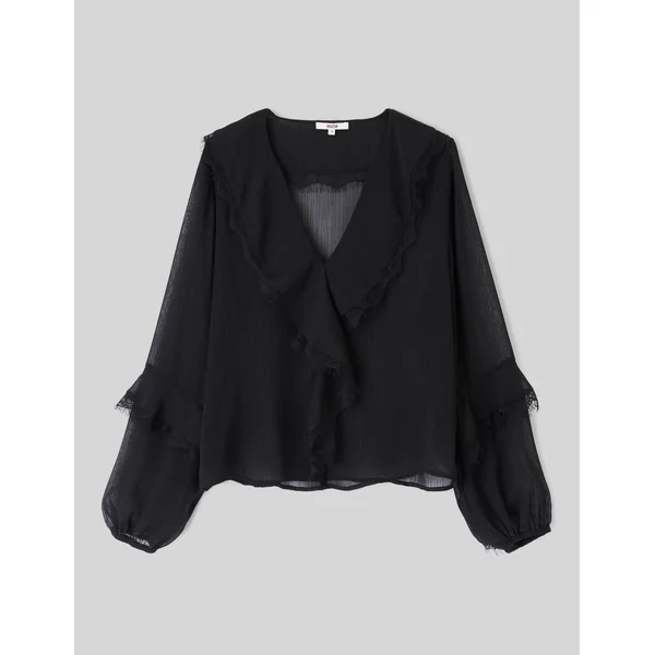 Blouse à volants et dentelle Noir