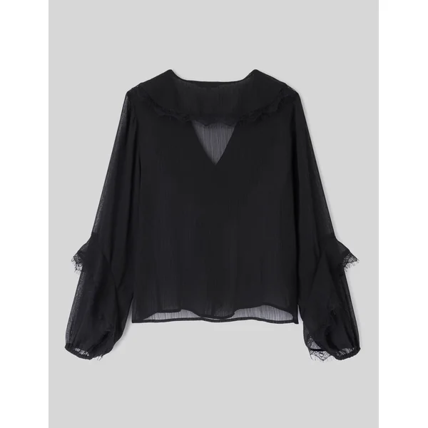 Blouse à volants et dentelle Noir