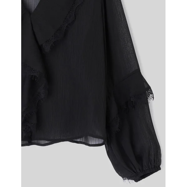 Blouse à volants et dentelle Noir
