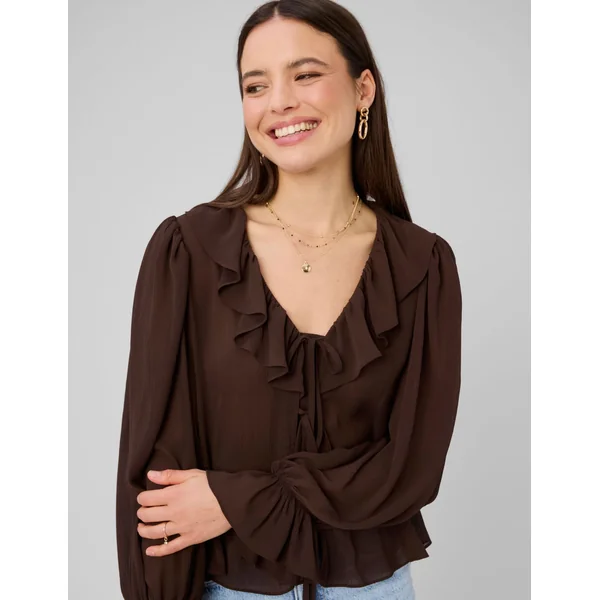 Blouse à volants Marron foncée