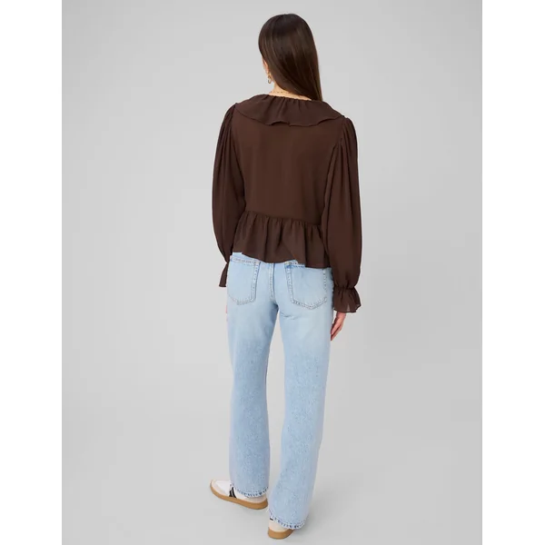 Blouse à volants Marron foncée