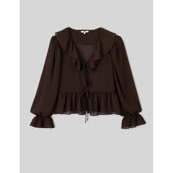 Blouse à volants Marron foncée