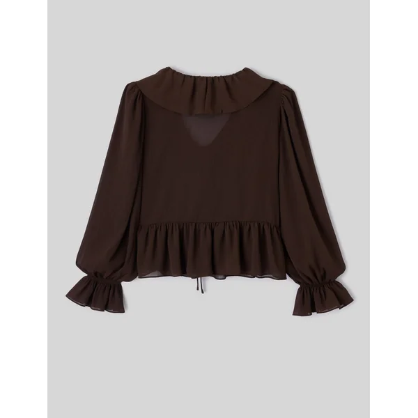 Blouse à volants Marron foncée
