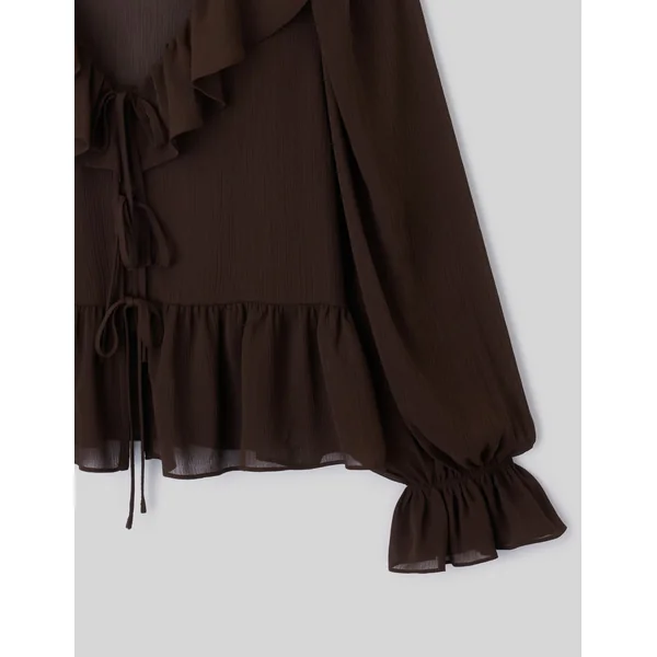 Blouse à volants Marron foncée