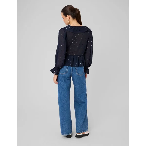 Blouse à volants motif pois Bleu foncé