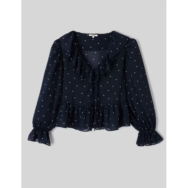 Blouse à volants motif pois Bleu foncé