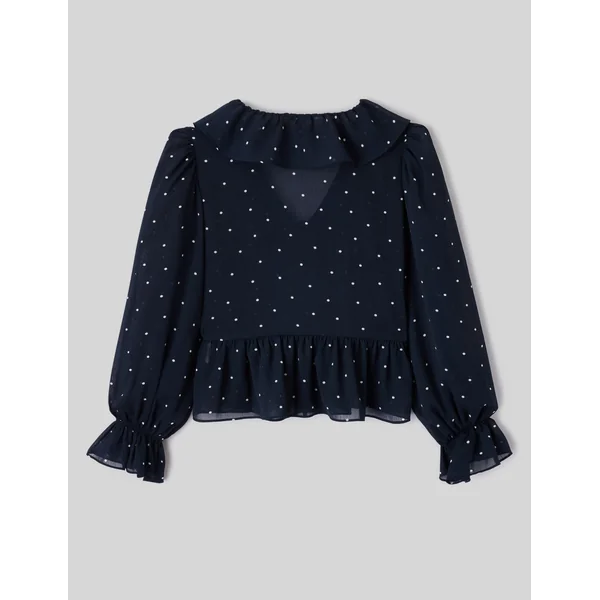 Blouse à volants motif pois Bleu foncé