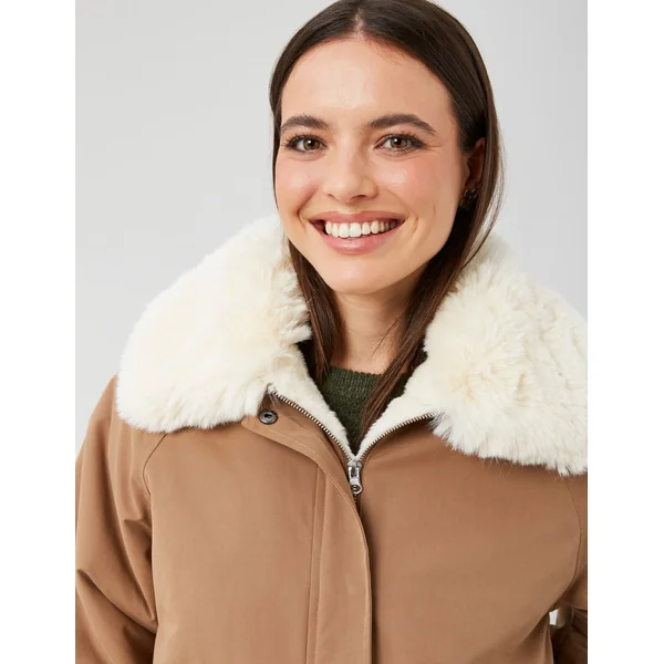 Blouson col matière duveteuse camel
