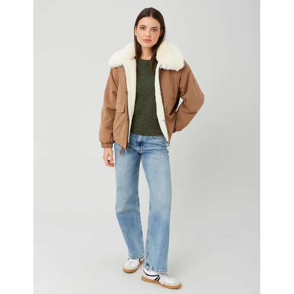Blouson col matière duveteuse camel