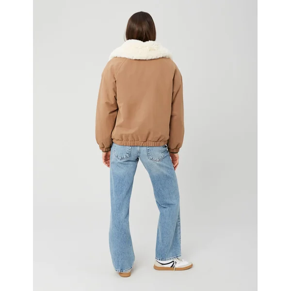Blouson col matière duveteuse camel