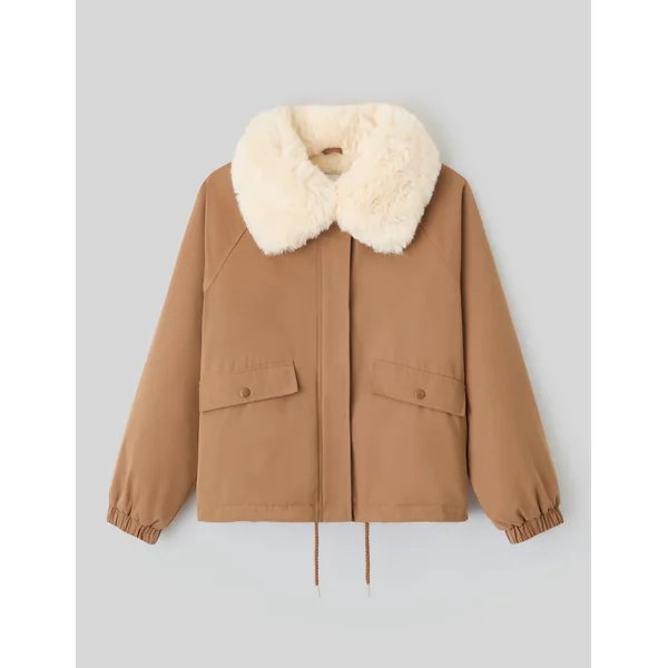 Blouson col matière duveteuse camel