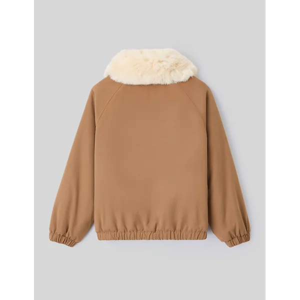 Blouson col matière duveteuse camel