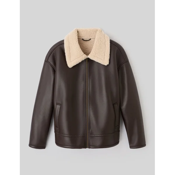 Blouson zippé col sherpa Marron foncée