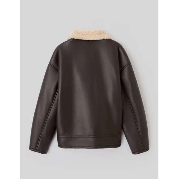 Blouson zippé col sherpa Marron foncée