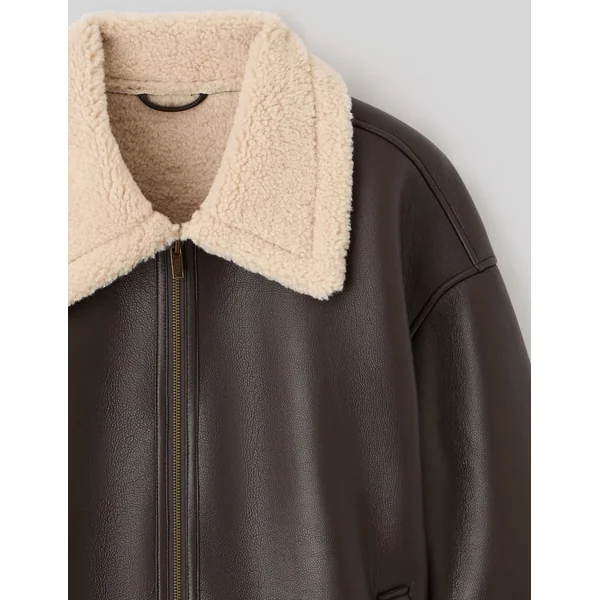 Blouson zippé col sherpa Marron foncée