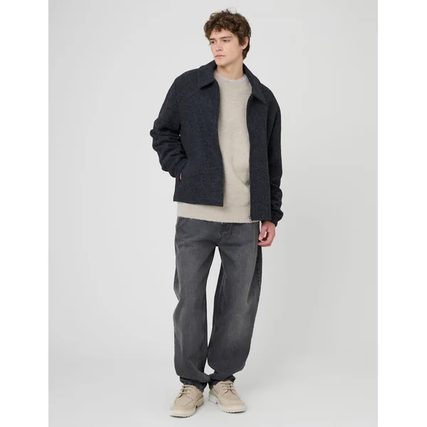 Blouson zippé en laine Gris anthracite