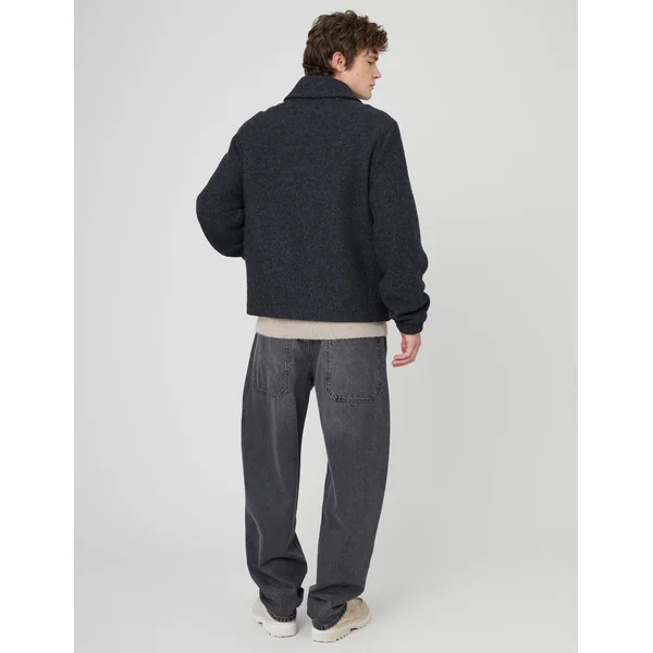 Blouson zippé en laine Gris anthracite
