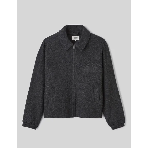 Blouson zippé en laine Gris anthracite