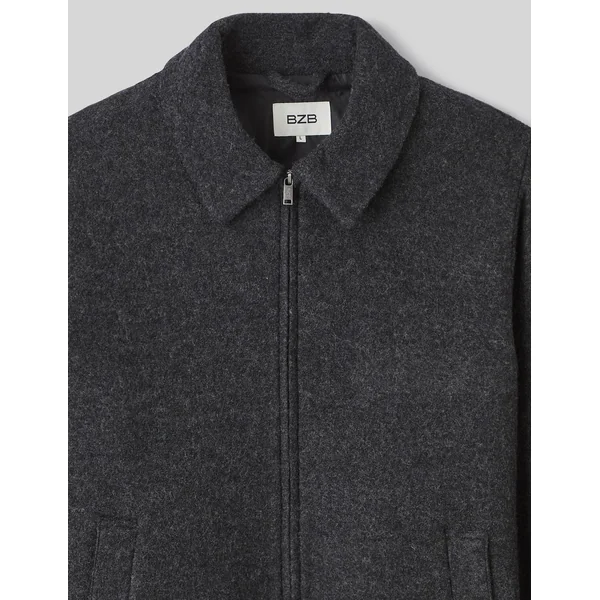 Blouson zippé en laine Gris anthracite