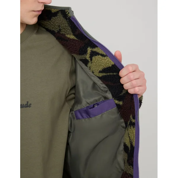 Blouson zippé imprimé sherpa Vert kaki