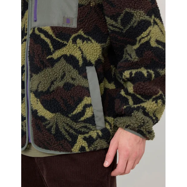 Blouson zippé imprimé sherpa Vert kaki