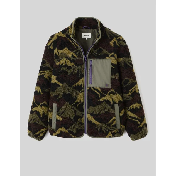 Blouson zippé imprimé sherpa Vert kaki