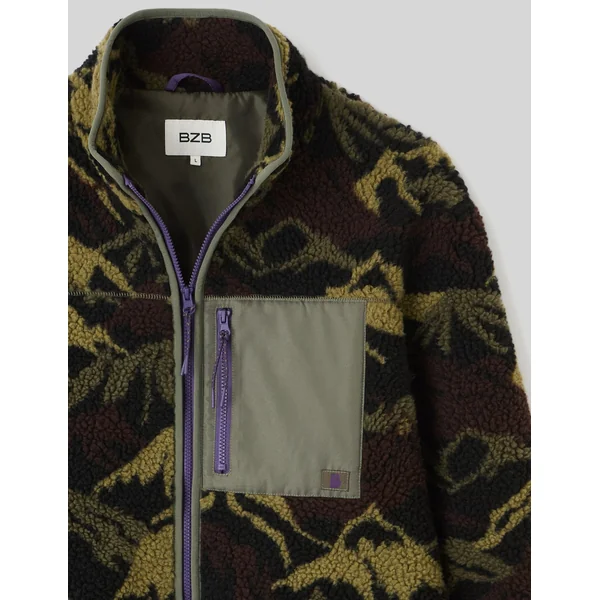Blouson zippé imprimé sherpa Vert kaki