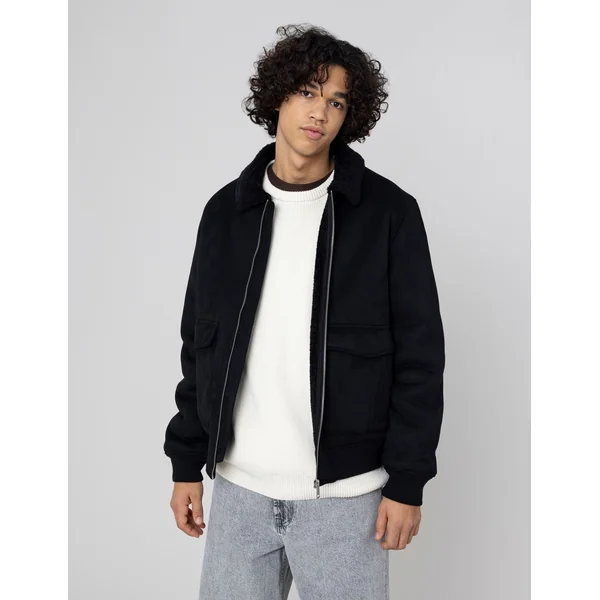 Blouson zippé peau retournée Noir