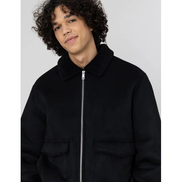 Blouson zippé peau retournée Noir