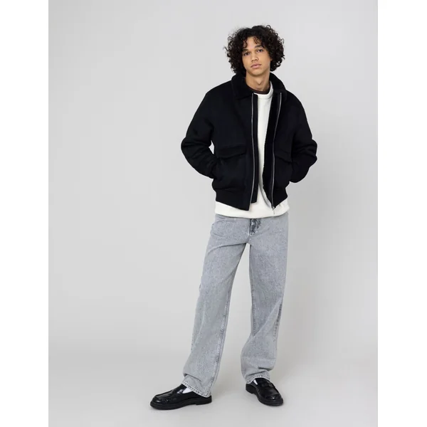 Blouson zippé peau retournée Noir