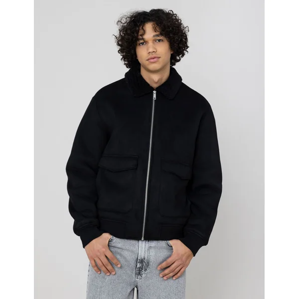 Blouson zippé peau retournée Noir