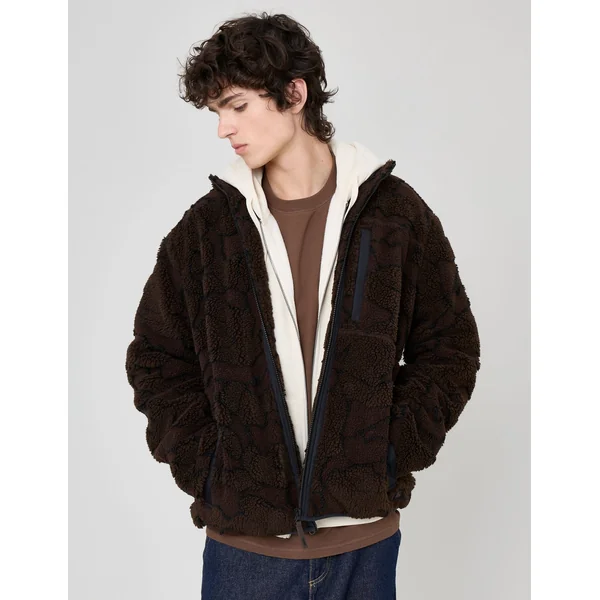 Blouson zippé sherpa imprimé Marron foncée