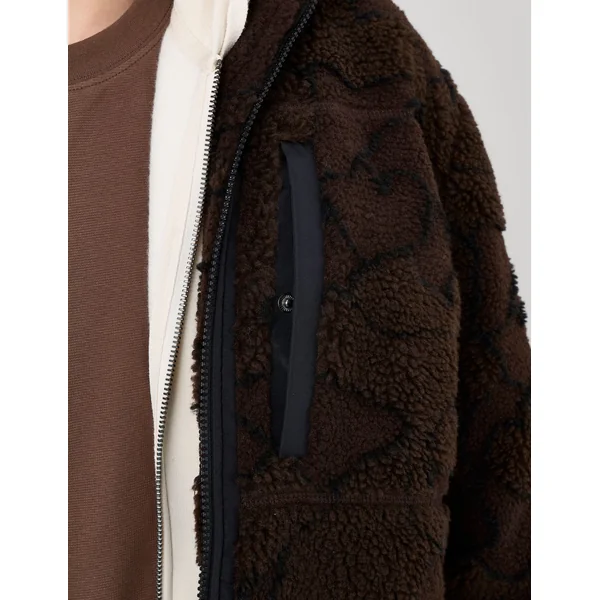 Blouson zippé sherpa imprimé Marron foncée
