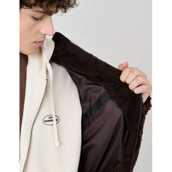 Blouson zippé sherpa imprimé Marron foncée