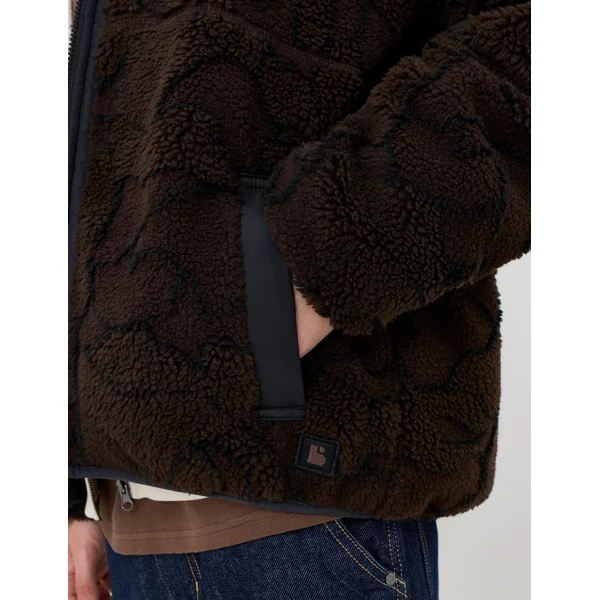 Blouson zippé sherpa imprimé Marron foncée