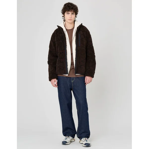 Blouson zippé sherpa imprimé Marron foncée