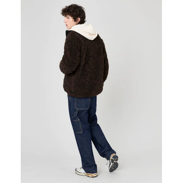 Blouson zippé sherpa imprimé Marron foncée