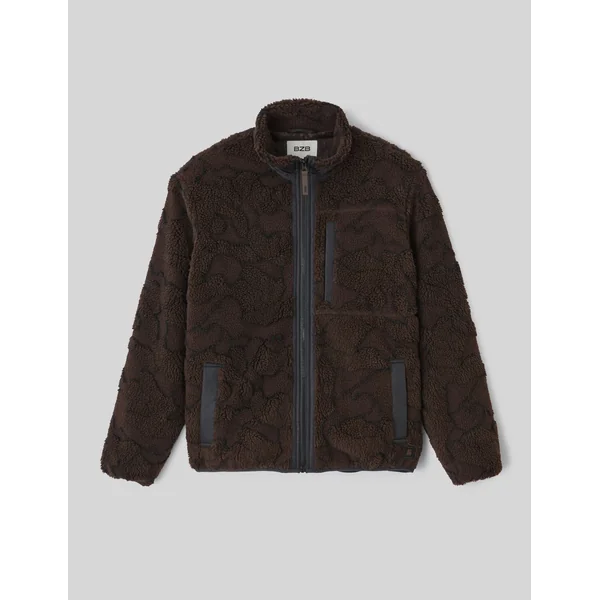 Blouson zippé sherpa imprimé Marron foncée