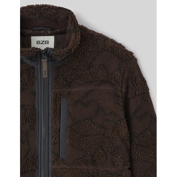 Blouson zippé sherpa imprimé Marron foncée