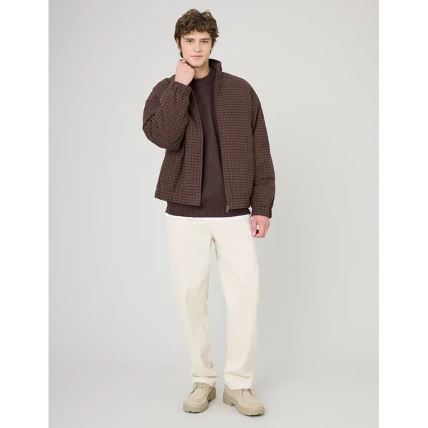 Blouson zippé à carreaux Marron foncée