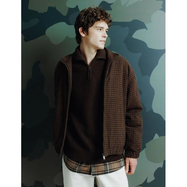 Blouson zippé à carreaux Marron foncée