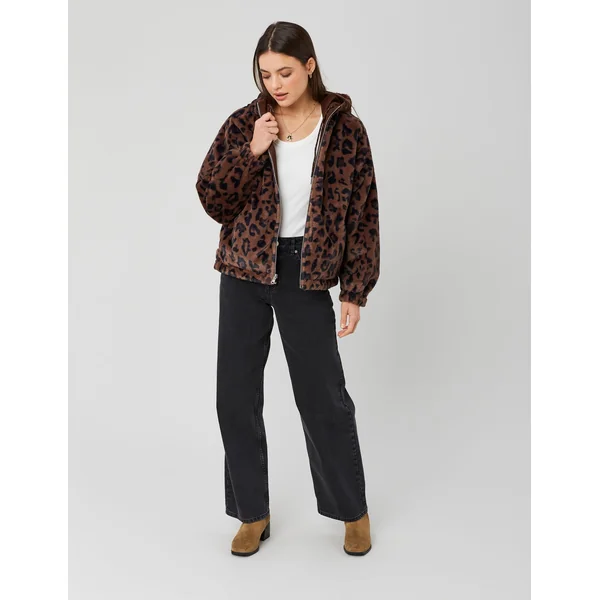 Blouson à capuche réversible imprimé léopard Marron foncée