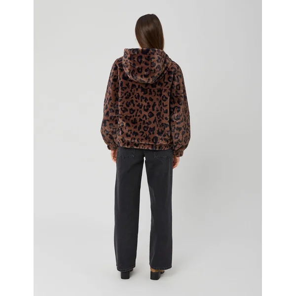 Blouson à capuche réversible imprimé léopard Marron foncée