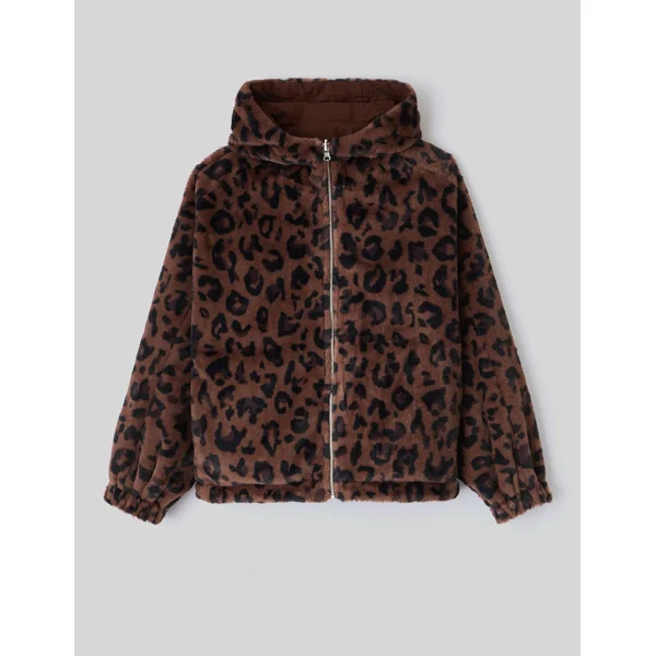 Blouson à capuche réversible imprimé léopard Marron foncée