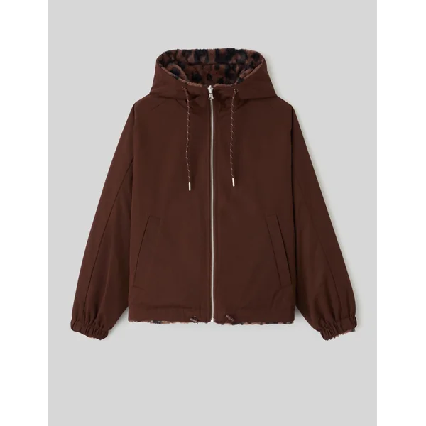 Blouson à capuche réversible imprimé léopard Marron foncée