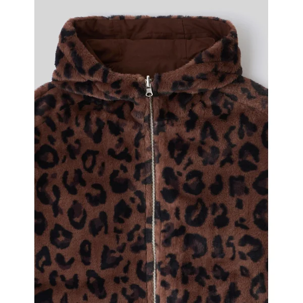 Blouson à capuche réversible imprimé léopard Marron foncée