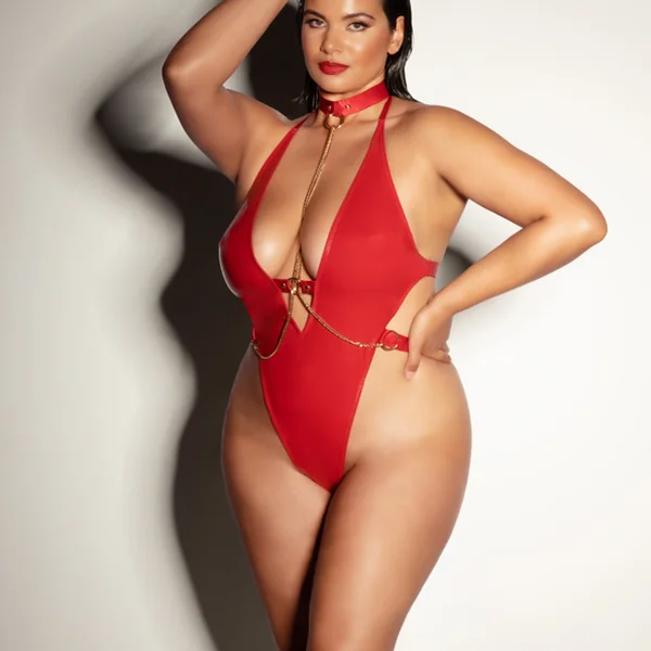 Body avec chaînes dorés - Rouge OH LÀ LÀ CHÉRI