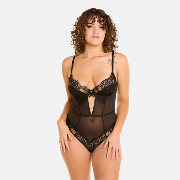 Body string noir dentelle et détails transparent Pomm Poire
